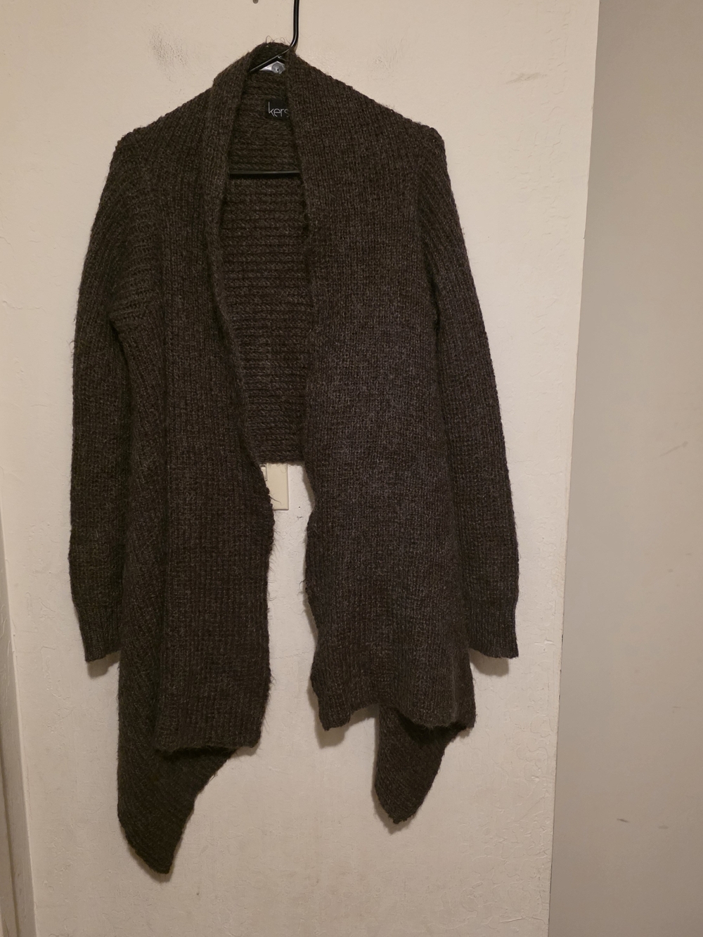 Kersh Dark Brown Open-Front Draped Knit Cardigan Size Medium